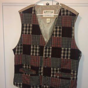 Orvis Mens Plaid Patchwork Travel Vest Mens Sz XL